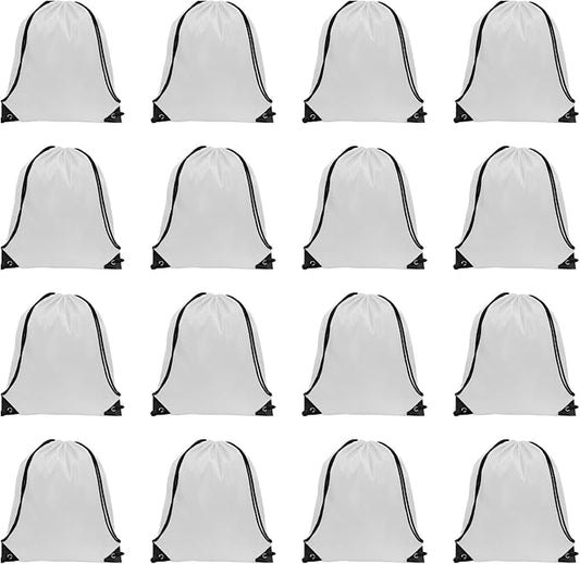 GoodtoU Drawstring Bags, Nylon Backpacks with Drawstring for Sport, Traveling, Team (White, 16Pcs)