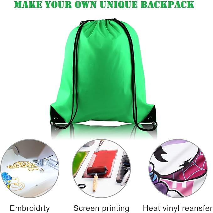 KUUQA 60Pcs Green Drawstring Backpack Bag Bulk Drawstring Bags String Bags Storage Bags Gym Backpack for Sport Gym Traveling