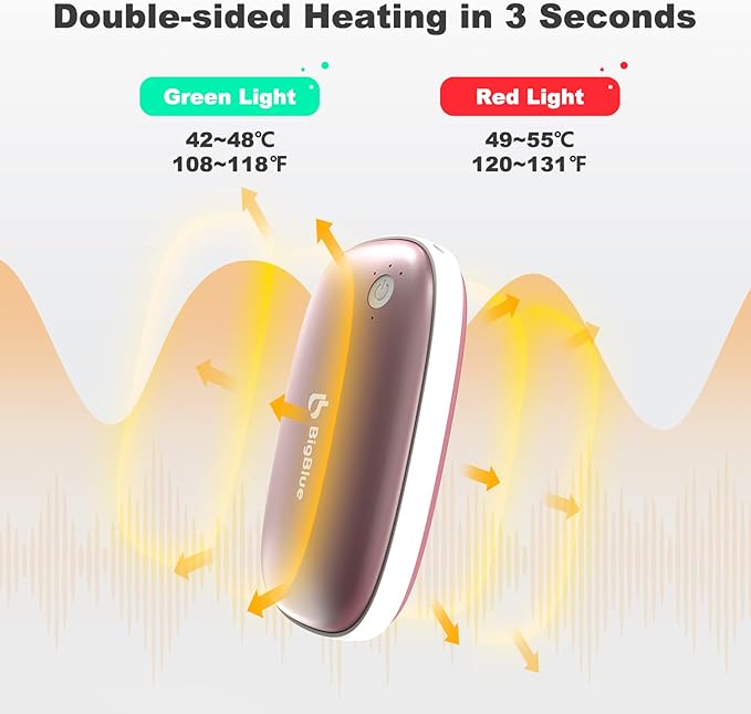 Rechargeable Hand Warmer 3-in-1, BigBlue 6000mAh Reusable Handwarmer with Emergency Light for Camping, Electric USB Hand Warmer Powerbank for Hunting, Pocket Heater for Ski, Golf, Gifts for Girl/Men