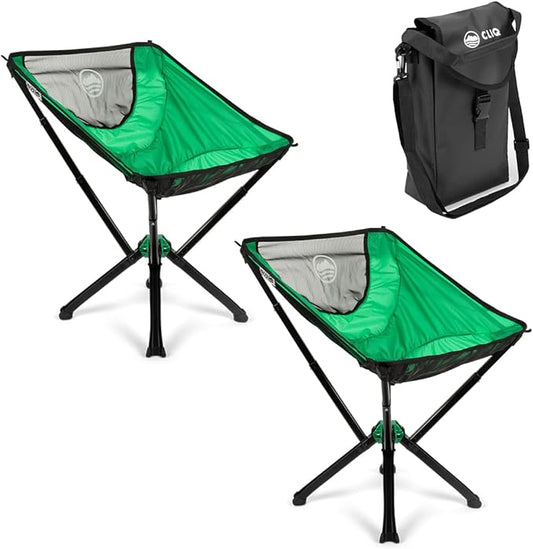 CLIQ Portable Chair Version 1.0 - Lightweight Folding Chair for Camping - Supports 300 Lbs - Perfect for Outdoor Adventures - Moss Bundle