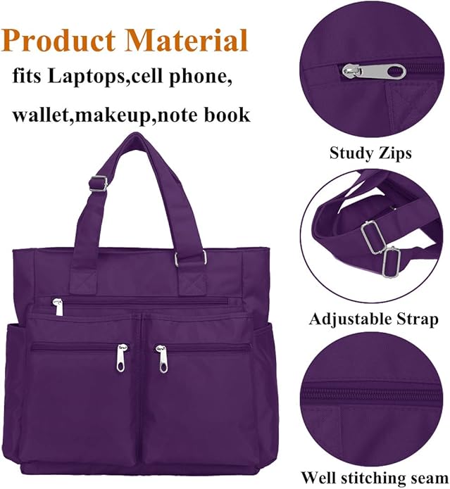 VOLGANIK ROCK Canvas Tote Bag Waterproof Nylon Multi Pocket Shoulder Bags Laptop Work Bag Teacher Purse Handbag for Women Men