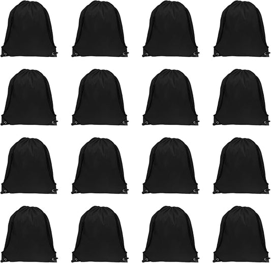 GoodtoU Drawstring Bags, Bulk Nylon Backpacks - Drawstring Gym Bag & Back Bag Cinch Sack for Sport, Traveling, Team (Black, 16Pcs)