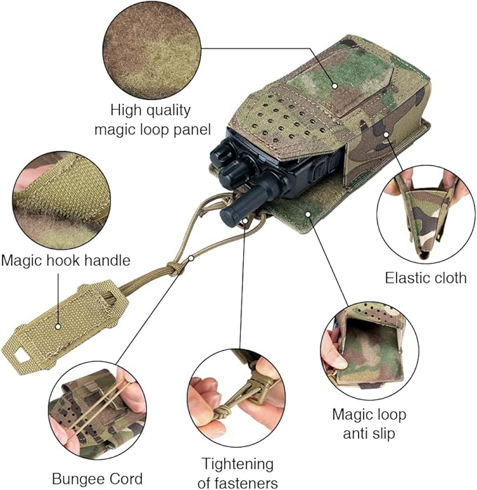 Tactical Radio Holster Molle Radio Pouch Universal Radio Holder for Walkie Talkie Motorola BaoFeng UV-5R BF-F8HP Adjustable Storage Rifle Magazine Pouch(Multi-camo)