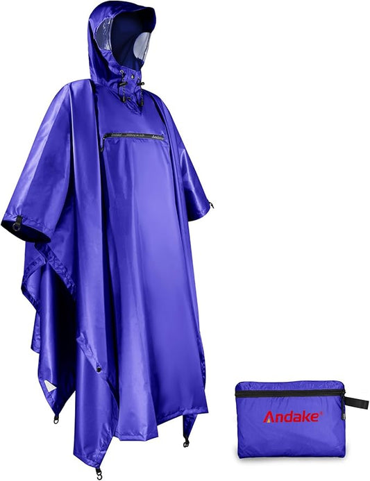 Andake Waterproof Rain Poncho for Adults Unisex,230T Ripstop Polyester,Raincoat Gear with Transparent Viewing Window Outdoors