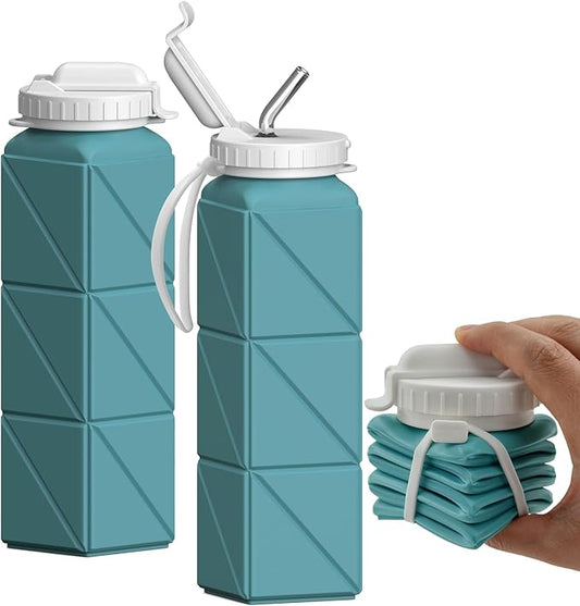 Collapsible Water Bottles 20.6oz, Silicone Foldable Portable Travel Water Bottle, Folding Lightweight Reusable Leakproof for Traveling Camping Hiking Cycling Yoga Sports Outdoor