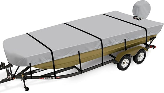 Jon Boat Cover 16ft, 900D Heavy Duty Trailerable Waterproof 16 ft Jon Boat Cover with Motor Cover, Marine Grade Canvas,Gray