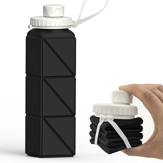 Collapsible Water Bottles 20.6oz, Silicone Foldable Portable Travel Water Bottle, Folding Lightweight Reusable Leakproof for Traveling Camping Hiking Cycling Yoga Sports Outdoor