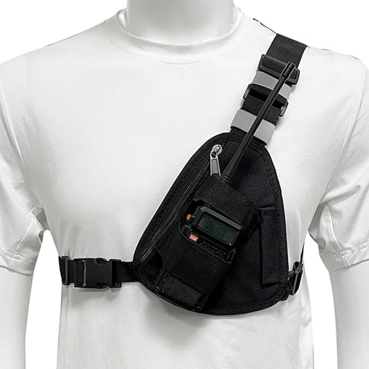 Radio Chest Harness Shoulder Radio Holster Chest Pack Adjustable Single Radio Pouch Two-Way Radio Holster for Motorola Radios and BAOFENG Walkie Talkies etc.