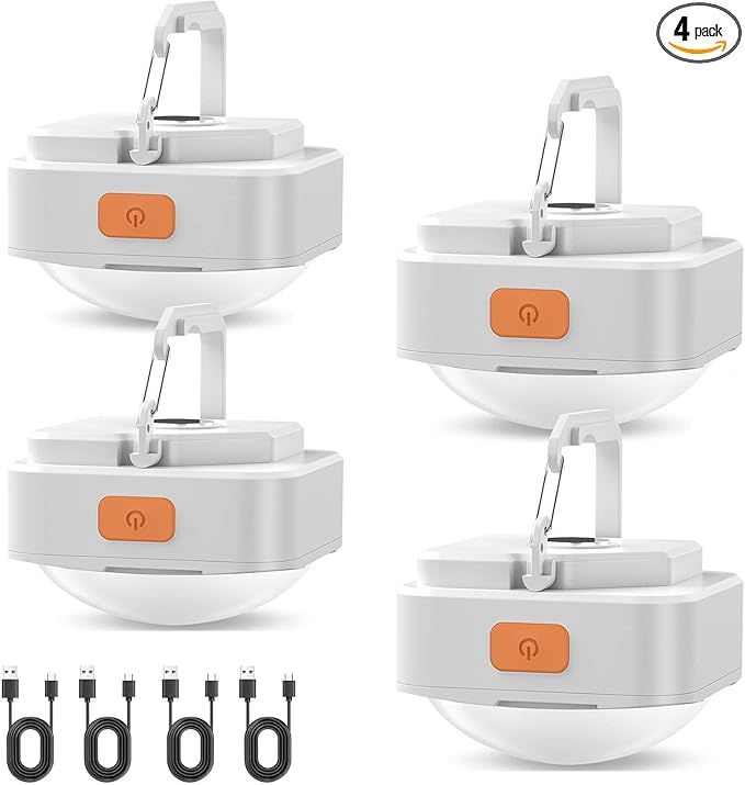 Rechargeable Camping Lights FLY2SKY 4Pcs White Tent Lights Mini Flashlight Portable LED Camping Lantern Survival Gear Camping Accessories for Hiking Backpacking Fishing Hurricane Emergency Outage