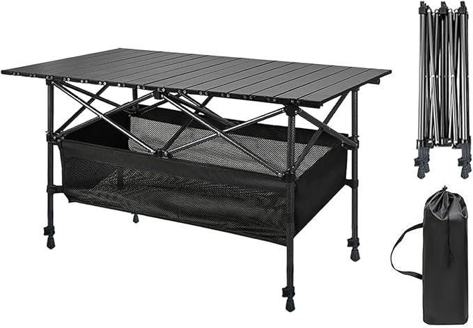 Foldable Camping Table, Portable Aluminum Folding Camp Table That Fold Up Lightweight, Grill Beach Table for Outdoor, Backyard, BBQ, Party, Patio, Picnic