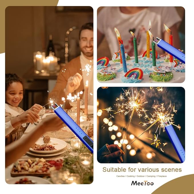MeeToo Electric Candle Lighter Rechargeable Lighter Type-C Plasma Arc Lighters for Candle Camping Kitchen (Dark Blue)