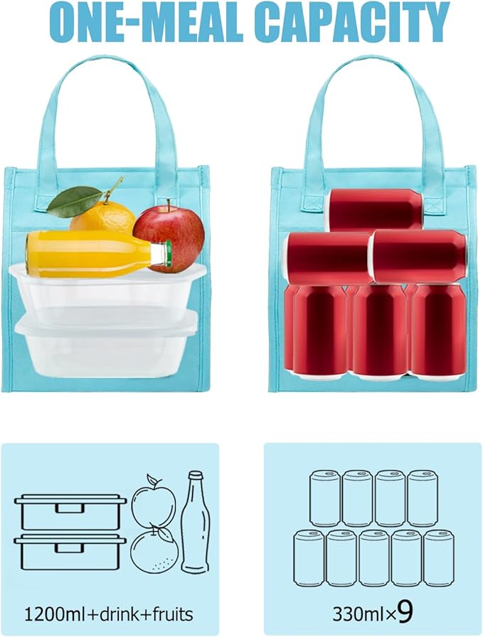 Fmeida Insulated Lunch Bag Women, Simple Lunch Tote Bags, Waterproof Thermal Cooler Lunch Bag, Reusable Adult Lunch Box Bag for Women | Small Sky Blue, Front&Side&Interior Pockets