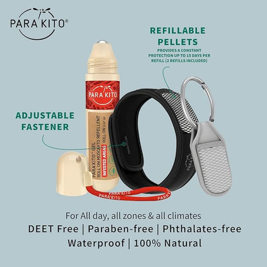 PARA'KITO Mosquito Repellent Bundle - 1 Roll-on | 1 Wristband | 1 Clip (Roll-on + Black + Sage)