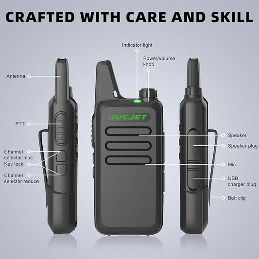 F20 Walkie Talkies, Mini 2 Way Radio Rechargeable, Portable FRS Two Way Radios for Camping Hiking Hotel (4 Pack)