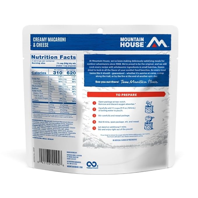 Mountain House Creamy Macaroni & Cheese Freeze Dried Backpacking & Camping Food Vegetarian 6-Pack