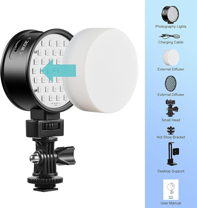 RGB Video Light,RGB+Bi Color Double Sided LED Camera Light,3000mAh Rechargeable LED Lighting CRI 97+,2700K-6500K,RGB 0-360 Full Color Double Sided Video Light for Photography,Vlogging