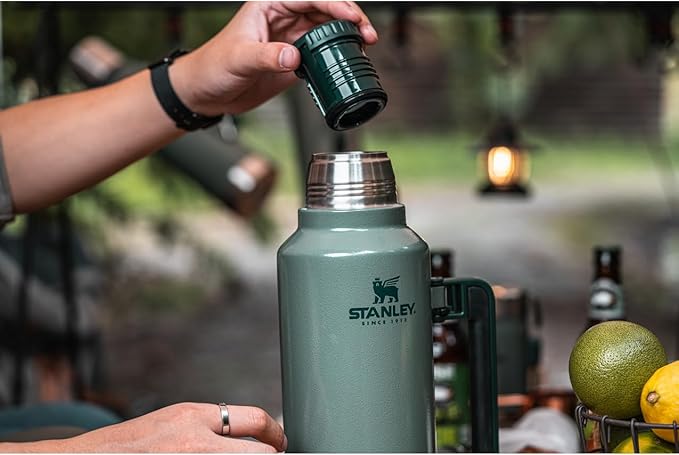 Stanley Classic Legendary Vacuum Bottle 2.0 qt | Wide Mouth with Leakproof Cup Lid | Keep Drinks Hot or Cold | Packable for Travel | Insulated Stainless Steel Thermos | BPA-Free | Hammertone Silver