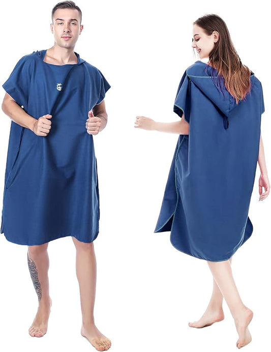 Surf Poncho Changing Robe Towel with Box, Microfiber Women Men Changing Ponchos Surfer Robe for Surfing, Swim, Beach as Gifts（One Size Fit All）