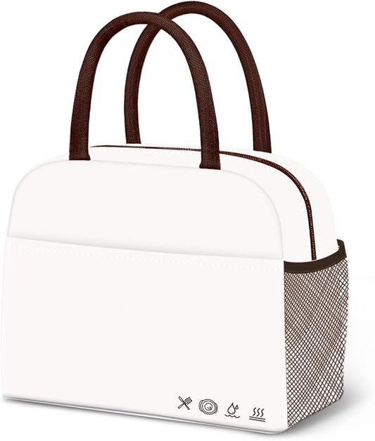 Lunch Bag Lunch Box for Women Men Reusable Insulated Lunch Tote Bag, Handbags Case High Capacity for Travel Work Picnic,white