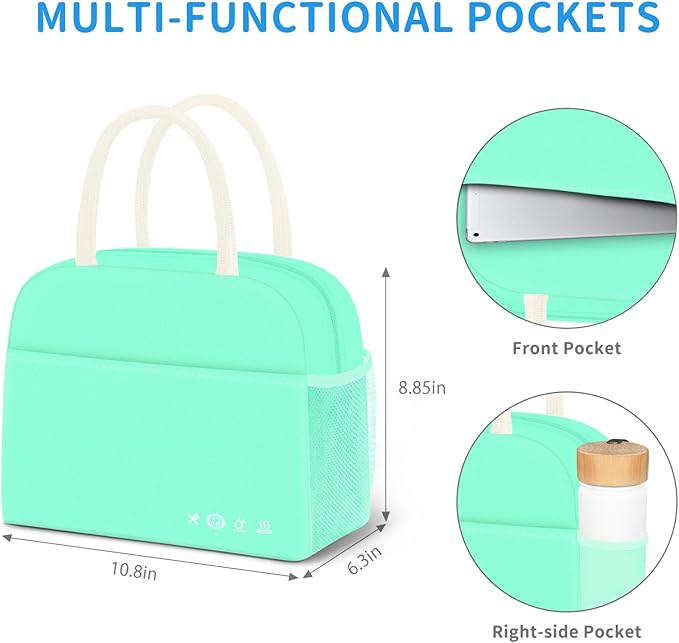 Lunch Bag Women, Lunch Box for Women Men Reusable Insulated Lunch Tote Bag,Food Handbags Case High Capacity for Travel Work Picnic Beach,Mint Green