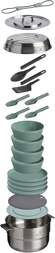 Stanley Wildfare Core 26-Piece Complete Camp Kitchen Cook Set | 4 qt Pot with Lid, 8in Fry Pan | 4 Table Settings, Plates, Bowls, Utensils | Camping Essentials for Your Camp Kitchen | BPA-Free