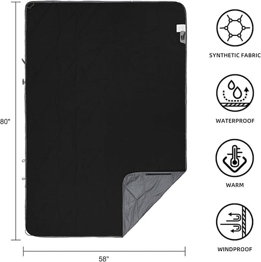 Outdoor Waterproof Blanket, Foldable Fleece Stadium Blanket for Outdoor Sports Event,Camping,Concerts, Car,Pet,Picnics -Windproof, Wearable,Machine Washable 80"x58"