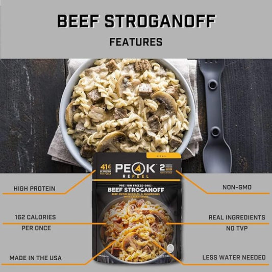 Peak Refuel Beef Stroganoff | Freeze Dried Backpacking and Camping Food | Amazing Taste | High Protein | Real Meat | Quick Prep Meals