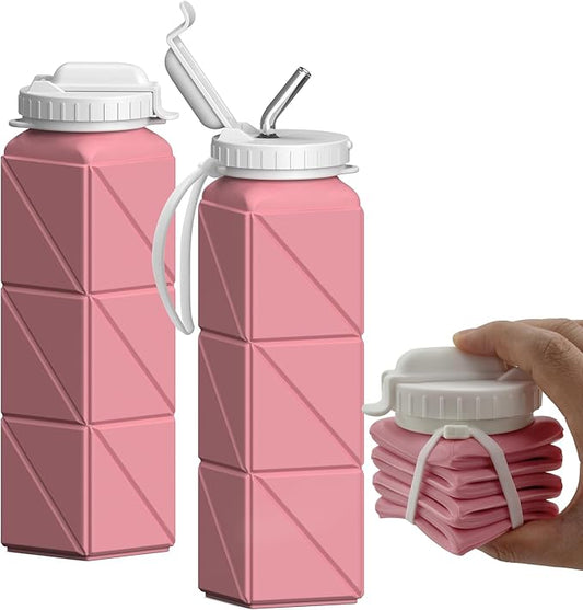 Collapsible Water Bottles 20.6oz, Silicone Foldable Portable Travel Water Bottle, Folding Lightweight Reusable Leakproof for Traveling Camping Hiking Cycling Yoga Sports Outdoor