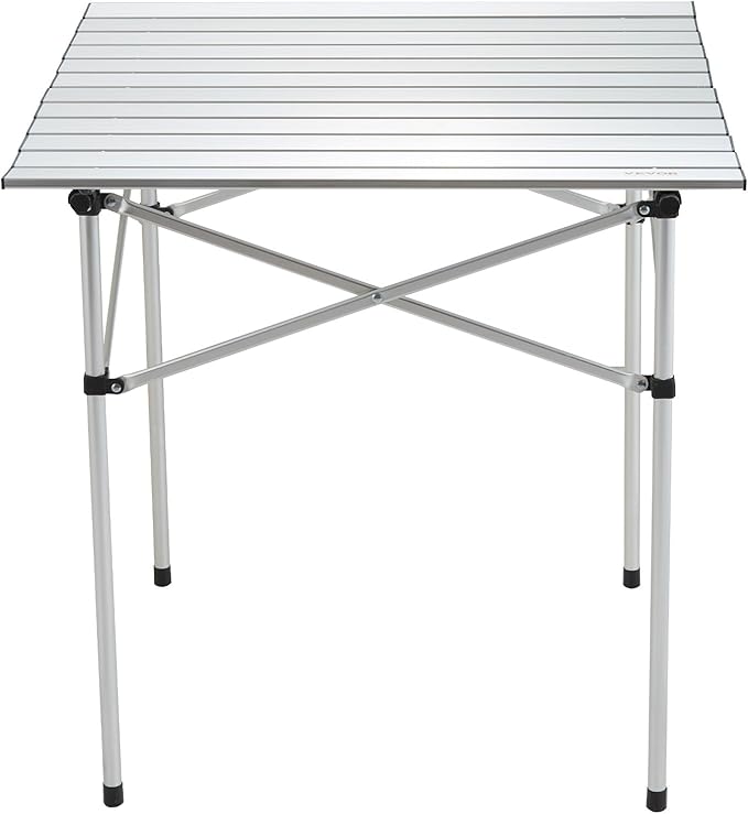 VEVOR Folding Camping Table, Outdoor Portable Side Tables, Lightweight Fold Up Table, Aluminum Ultra Compact Work Table with Carry Bag, for Cooking, Beach, Picnic, Travel, 24x16 inch, Silver