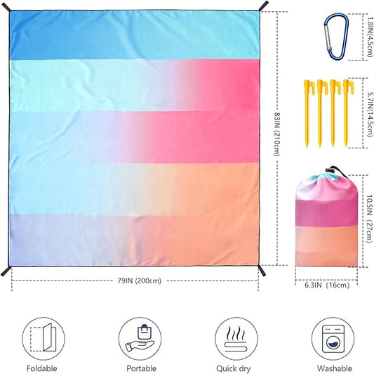 Beach Blanket Waterproof Sandproof Beach Mat 79" X 83" /10'x9'for 2-8 Adults Quick Drying Outdoor Picnic Mat Beach Accessories for Travel, Camping, Hiking