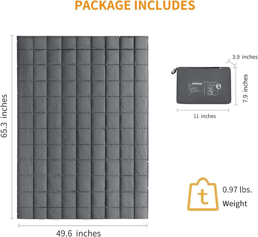KingCamp Down Camping Blanket - Packable Lightweight Travel Blanket for Stadium, Camping, Backpacking, Compact & Water Resistant & Warm Airplane Quilt