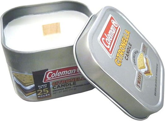 Coleman Scented Outdoor Citronella Candle with Wooden Crackle Wick, Smores Scent, 6 oz