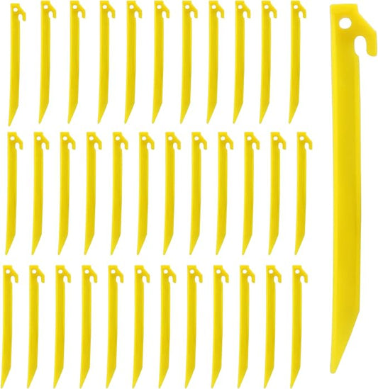 72 Pcs Plastic Tent Stakes, 9 Inch Heavy Duty Plastic Camping Stakes Tent Pegs for Sand, Beach, Woods, Yellow