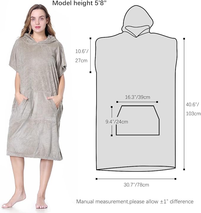 Microfiber Surf Poncho | Hooded Towel Poncho with Pocket| Swim Pool Robe | Wetsuit Changing Towel Robe Thick Soft Microfiber for Men Women Water Sports Outdoor