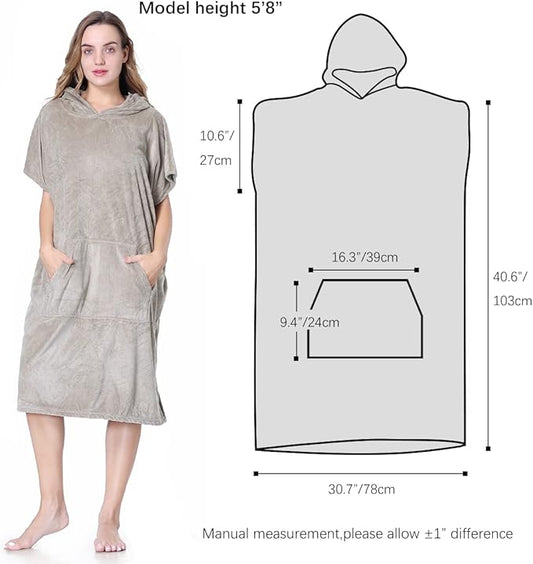 Microfiber Surf Poncho | Hooded Towel Poncho with Pocket| Swim Pool Robe | Wetsuit Changing Towel Robe Thick Soft Microfiber for Men Women Water Sports Outdoor