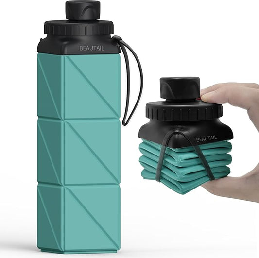 Collapsible Water Bottles 20.6oz, Silicone Foldable Portable Travel Water Bottle, Folding Lightweight Reusable Leakproof for Traveling Camping Hiking Cycling Yoga Sports Outdoor