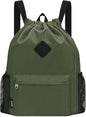 WANDF Drawstring Backpack Sports Gym Bag with Shoes Compartment, Water-Resistant String Backpack Cinch for Women Men (Large,Dark green)