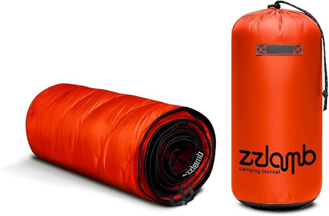 zzlamb Camping Blanket, Lightweight Cloak Puffy Down Alternative Travel Blanket, Portable & Windproof Warm Outdoor Blanket, Cozy Quilt Plane Car Picnic Hammock Beach Backpacking, 52x75in
