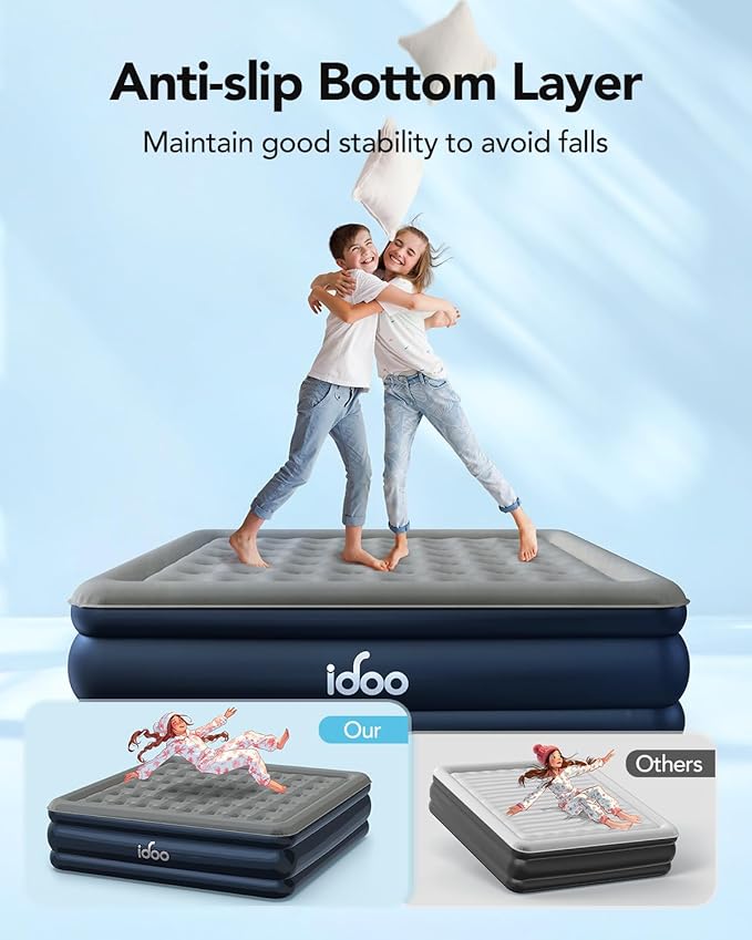 iDOO King Air Mattress with Built in Pump, 18" Raised Comfort Blow up Mattress, Upgraded Four Chamber Air Bed, Inflatable Mattress for Guests & Home, colchones inflables, AirBed, 750lbs Max