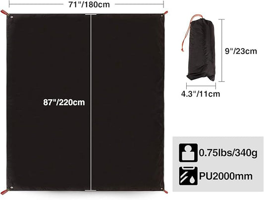 REDCAMP Ultralight Tent Footprint, PU 2000 Waterproof Camping Tent Tarp with Drawstring Carrying Bag for Ground Camping Hiking (71"x87" UL Black)