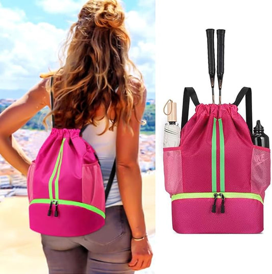 K Y KANGYUN Swim Bag Sports Drawstring Backpack Gymbag- Sackpack Shoes Compartment Wet Proof Pocket String Bag for Travel Men