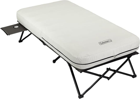 Coleman Camping Cot Air Mattress & Pump Combo Folding Camp Cot & Air Bed with Side Table & Battery-Operated Pump Great for Comfortable Outdoor Sleeping & Camping