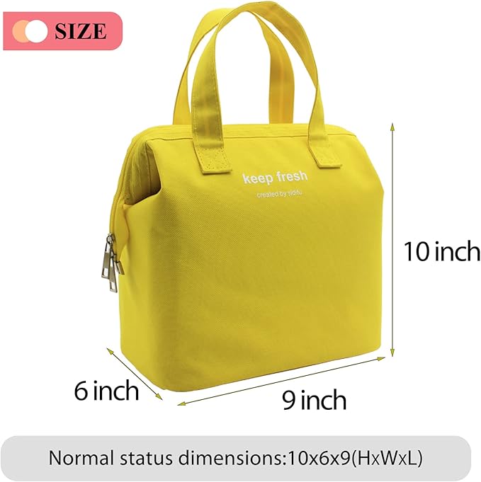 Mziart Insulated Lunch Bag Simple Bento Cooler Bag Lunch Tote Bag for Lunch Box for Women Men Adult Picnic Working Hiking Beach (Yellow)