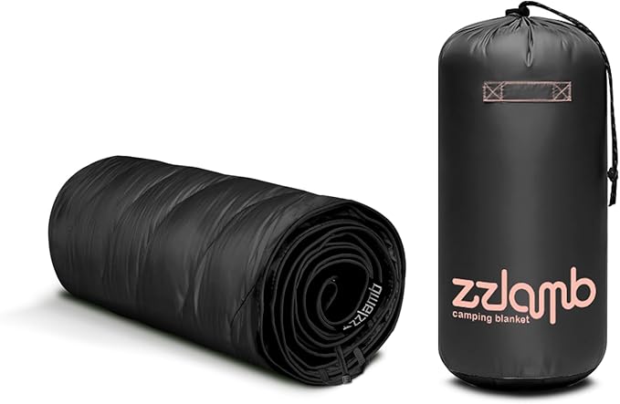 zzlamb Camping Blanket, Lightweight Cloak Puffy Down Alternative Travel Blanket, Portable & Windproof Warm Outdoor Blanket, Cozy Quilt Plane Car Picnic Hammock Beach Backpacking, 52x75in