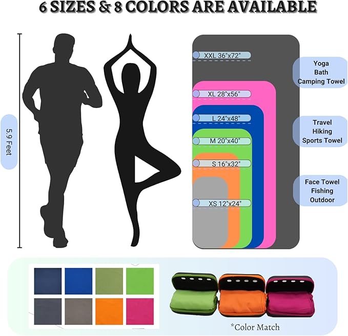 Microfiber Camping Towel with EVA Case, 36"x72" Super Absorbent and Quick Dry Beach Towel, Portable Travel Microfiber Towel Best for Gym Hiking Swimming Outdoors(XXL Army Green)