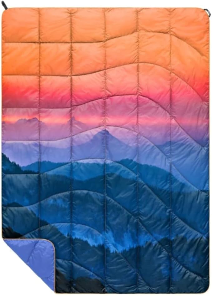 Rumpl The NanoLoft Puffy Blanket | Indoor Outdoor Camping Blanket for Traveling, Picnics, Beach Trips, Concerts | 38" x 52" | Alpenglow, Travel