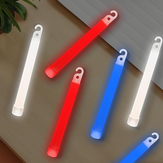 Denylo pro 6 Ultra Bright Glow Sticks 6 Inch Large Red White and Blue Glow Sticks for Parties, Camping, Emergency Light and Survival Kit with 12 Hours Duration