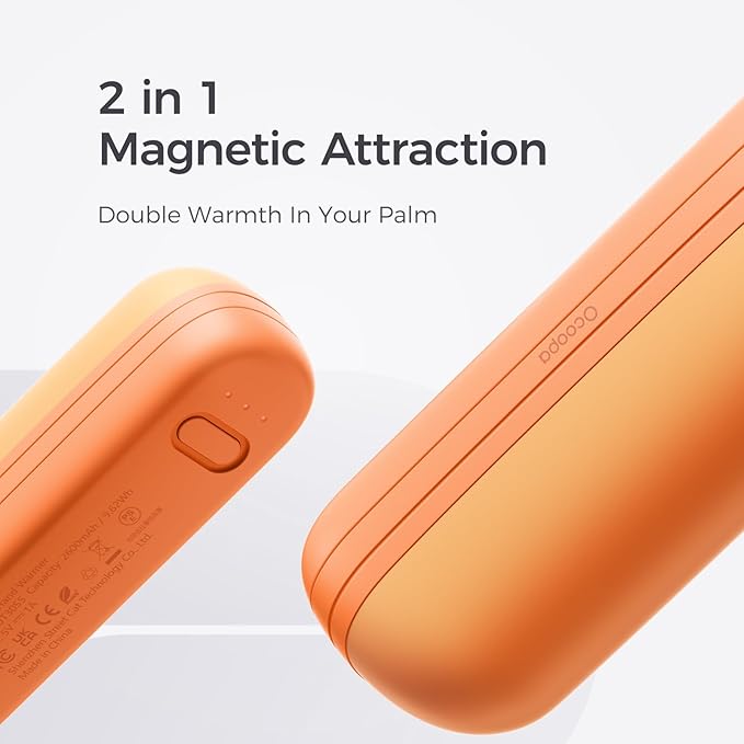 OCOOPA Hand Warmers Rechargeable 2 Pack, Electric Magnetic Handwarmers 5200mAh, Portable Pocket Heater, UL Certified, USB-C, Tech Gifts for Camping, Raynauds, Father‘s Day Gifts, UT2S Mini
