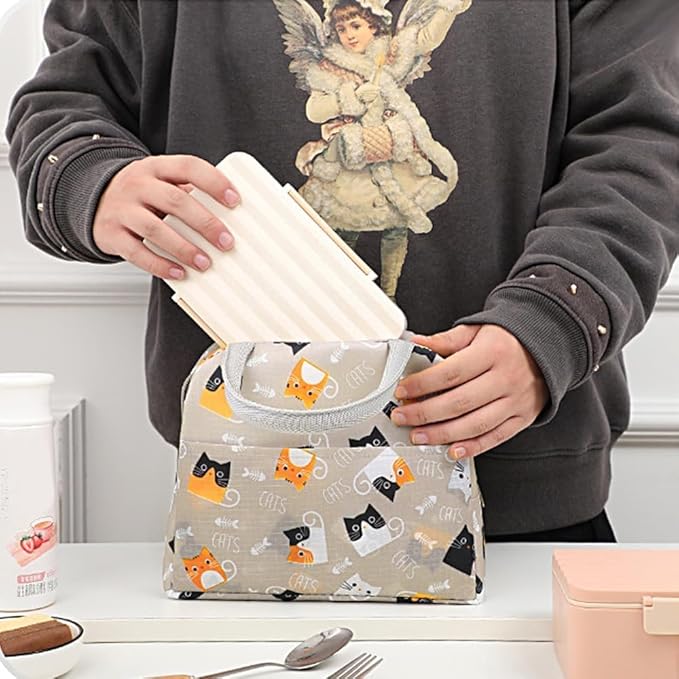 Cute Lunch Bag for Women, Insulated Lunch Bag for Men, Leakproof Thermal Lunch Box Cool Bag for Work, Picnic, Outdoor- Light Coffee