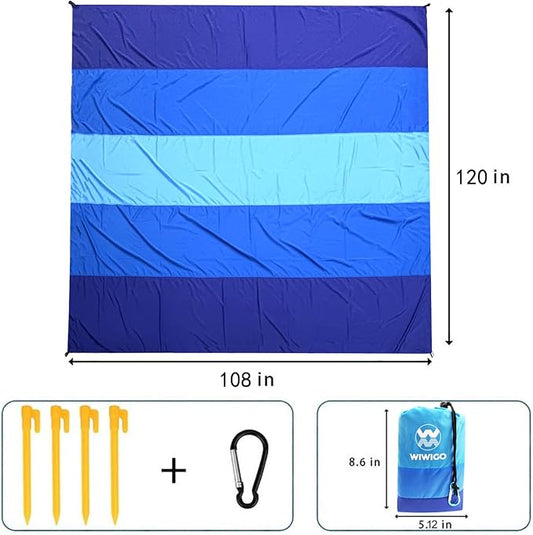 Beach Blanket, Sandproof Beach Mat 120in X 108in for 2-8 Adults Waterproof Quick Drying Outdoor Picnic Mat for Travel, Camping, Hiking